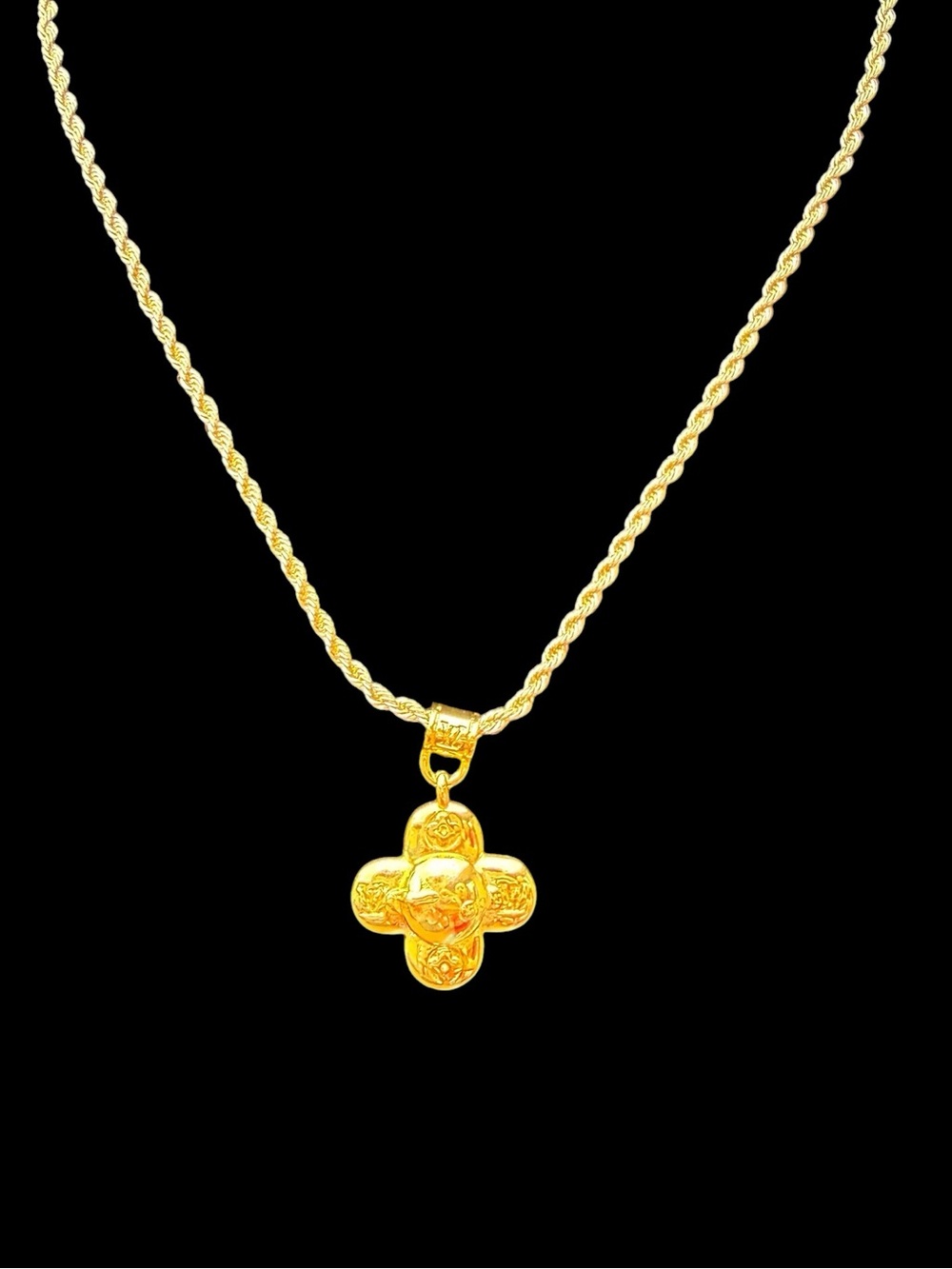 Upcycled LV Classic Gold Four-Leaf Cross Pendant Necklace